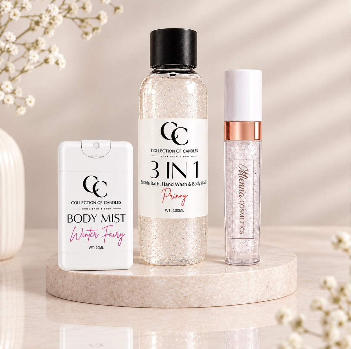 Soak, Scent & Shine Bundle - Collection Of Candles x Mienna Cosmetics